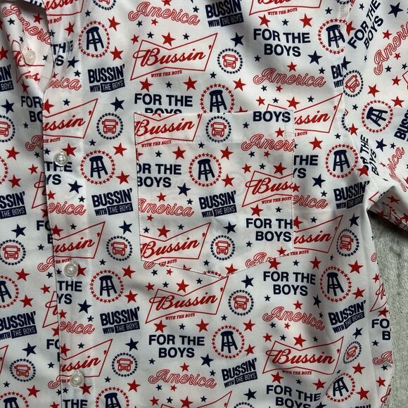 Barstool Sports Tropical Bros White Button Shirt Stars Bussin For The Boys‎ L - Picture 3 of 6